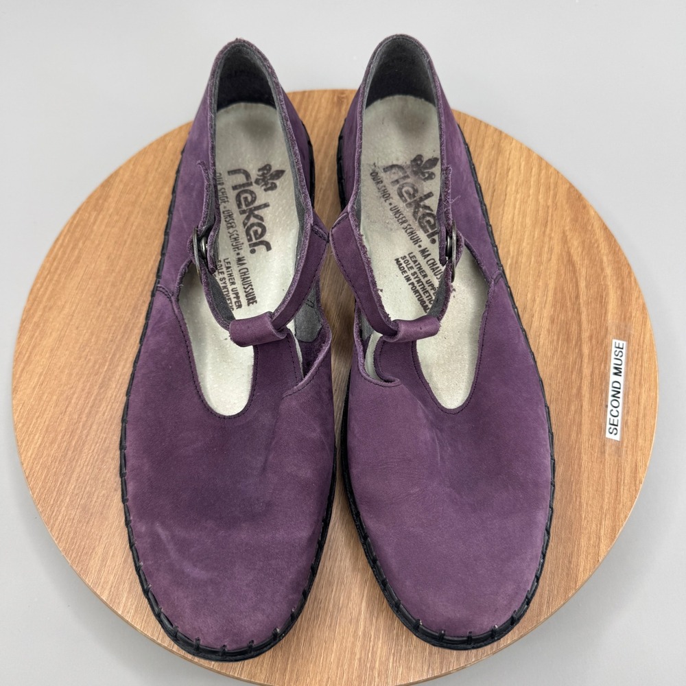 Rieker Mary Jane T-Strap Shoes 8.5 Purple Suede Whimsigoth Cottagecore Boho Flat - Picture 5 of 8